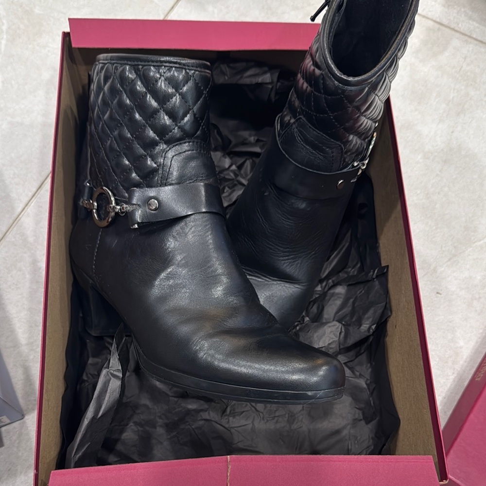 Black Quilted Leather Ankle Boots